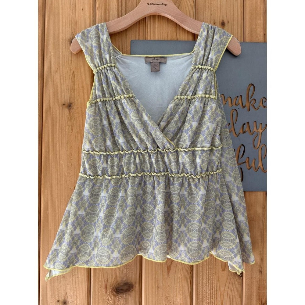 i.e. Sleeveless Mesh Yellow Grey Excellent Vintage Y2K Ruffle Mesh Large